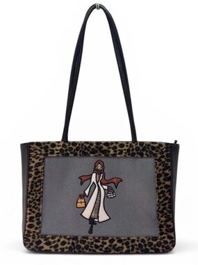 Naturalizer Leopard Print Bag Appliquéd Figurine On Front 13x9.5x4 Y2K Brown VTG